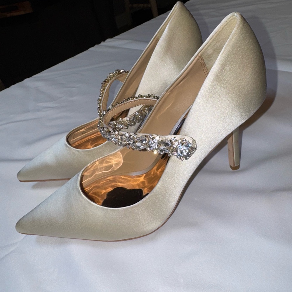 Elegant Cream Heels with Rhinestone Detail